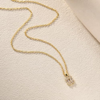 Gold Silver Necklace for Women, Dainty Cubic Zirconia Pendant | Teardrop CZ Charm, 14K Gold/Sterling Silver Plated, Adjustable Chain, Hypoallergenic & Waterproof Jewelry, Cute Trendy Gift - color: Gold-Baguette cut cz