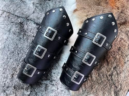 Medieval Leather Bracers Dragon Embossed Viking Leather Bracers Leather Arm Armer Cuff Leather Gauntlet Costumes Accessories - style: Buckles Bracers for Men-black