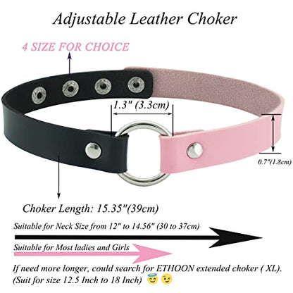 ETHOON Adjustable Leather Choker Collar Soft PU Circle Punk Choker Necklace for Women - color: BlackPink