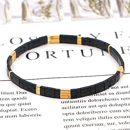Sonateomber Tila Flat Beaded Stretch Bracelets for Women, Trendy Unique Colorful Square Beads Handmade Stack Bracelet Friendship Accessories Fashion Jewelry Gift - color: Black White