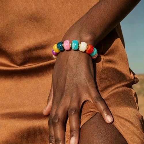 Bead Bracelet for Women Vibrant Color Resin Beads Bracelets Elastic Stretch Chunky Bracelet Boho Summer Beach Vacation Jewelry - color: Color 1
