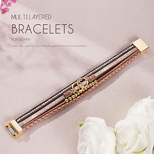 Bracelets for Women, Gifts for Mom Her Christmas Gift 2026 Leather Bracelets for Women Birthday Gift for Daughter Inspirational Wrap Bracelet Sister Friend Teen Girl Gift Layered Stocking Stuffers Jewelry - style: Brown A