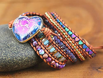 Women Wrap Bracelets Boho Natural Stone Jasper Turquoises Strand Bracelet Jewelry Collection - color: Emperor Stone