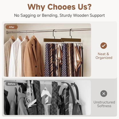 StorageWorks Tie Hanger with 20 Swivel Hooks, 2 Pack Wooden Hanger, Walunt | Sturdy Walnut Tie Wooden Hanger with 180° Swivel Hooks, Space Saver Rack for Ties, Belts, Scarves in Closet - color: Walnut