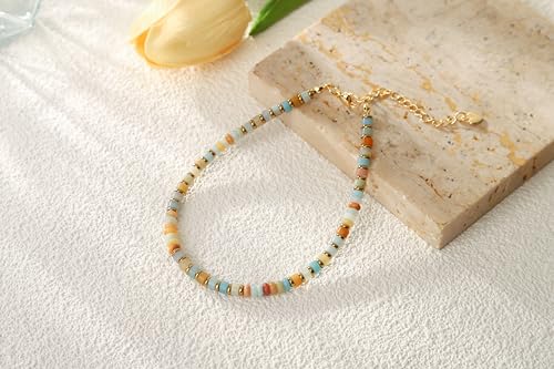 XIJIN Natural Stone Beaded Anklets for Women Handmade Beach Boho Turquoise Beads Ankle Bracelet Jewelry Gift for Her - color: M