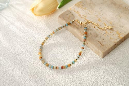 XIJIN Natural Stone Beaded Anklets for Women Handmade Beach Boho Turquoise Beads Ankle Bracelet Jewelry Gift for Her - color: M