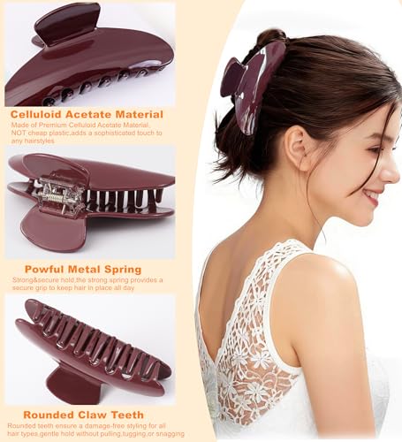 2 Pack Acetate Hair Claw Clips for Women 4 Inch Large Claw Hair Clips for Thin to Thick Hair - color: Wine+Grey