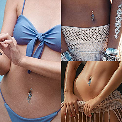 COCHARM Moon Dangle Belly Button Rings for Women 14g Belly Rings Dangling Cute Nave Rings Boho Belly Navel Piercing Jewelry…