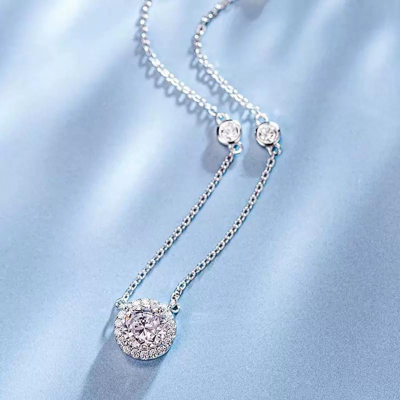 18K Gold Plated Elegant Sterling Silver Necklace with Round Cubic Zirconia Pendant – Minimalist Jewelry for Women
