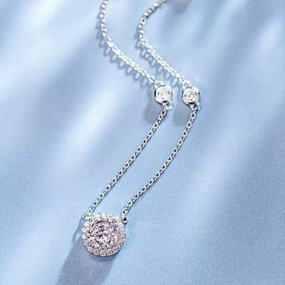 18K Gold Plated Elegant Sterling Silver Necklace with Round Cubic Zirconia Pendant – Minimalist Jewelry for Women