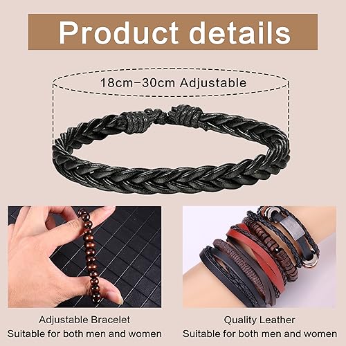 30PCS Braided Leather Bracelets for Men Women Wrap Wood Beads Bracelet Woven Ethnic Tribal Rope Wristbands Bracelets Set Adjustable - style: A:30PCS Style A