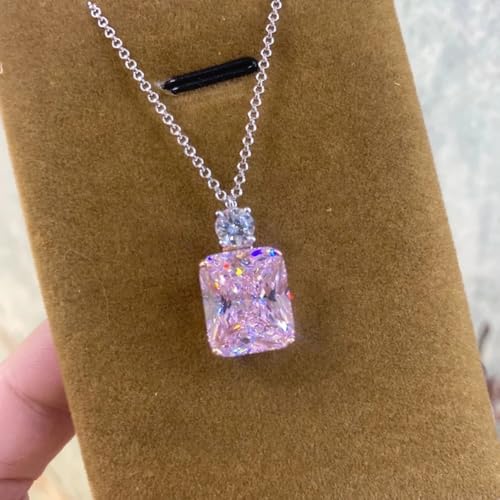 Luxury Sweet Pink Cubic Zirconia Pendant Necklace for Women Charms Jewelry - color: Two-tone