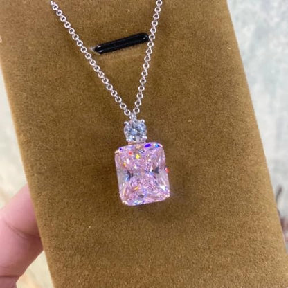 Luxury Sweet Pink Cubic Zirconia Pendant Necklace for Women Charms Jewelry - color: Two-tone