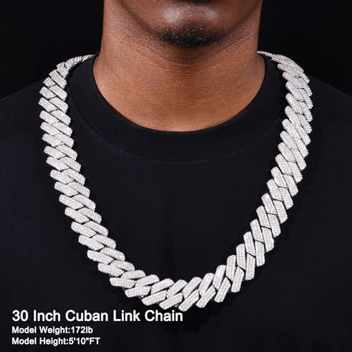 Ucciyo 30MM/25MM Cuban Link Chain for Men, Luxury Iced Out Diamond Chain | Luxurious Diamond-Simulated, Large Miami Cuban Style, 18K Gold Plated - color: 25MM-Silver, size: 30 Inch