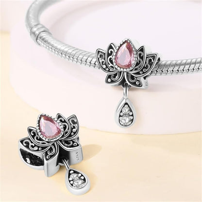 Pandach 925 Sterling Silver Charms for Bracelet&Necklace Dangle Pendant Bead with 5A Cubic Zirconia Stones,Jewelry Beads Gifts for Women - style: Lotus flower Charm