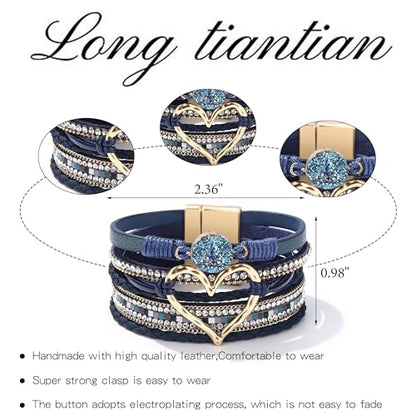 Long tiantian Boho Leather Wrap Bracelets Gifts Trendy Stuff Layered Bangles Bracelets for Women Modern Stackable Infinity Bracelets Bohemian Jewelry Gifts for Women Birthday Gifts - color: B3:Bracelets for Women Trendy(blue)