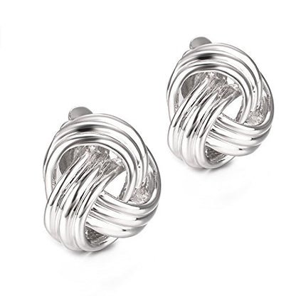 Yoursfs Knot Multicolor Clip on Earrings For Women Silver and gold Plated Large Non Pierced Floral Earrings - style: Silver three knot ear clip