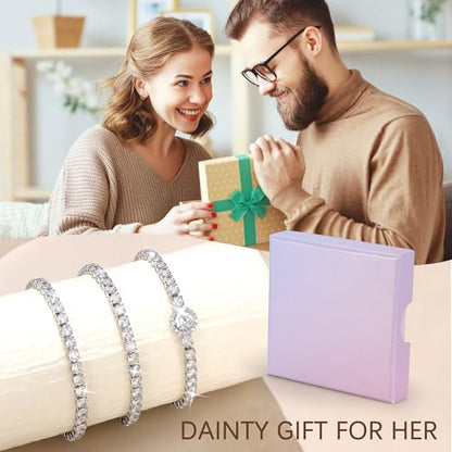 YADOCA 3Pcs Silver Tennis Bracelets For Women Diamond Bracelets Jewelry | Silver Bracelet Stack Cubic Zirconia CZ Adjustable Stackable Bracelets Set For Prom Wedding Gift - style: C:Round CZ-1