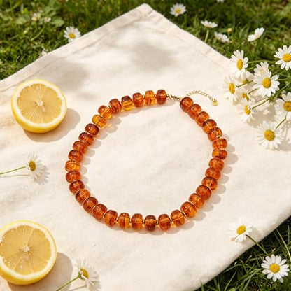 Chunky Colorful Beaded Necklace for Women Boho Summer Statement Resin Choker Necklaces Beach Jewelry Accessories - color: Light Brown