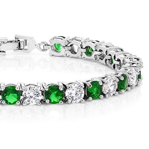 Gem Stone King Multi-Color Classic Tennis Bracelet for Women | Sparkling Round Cubic Zirconia CZ | 7.50 Cttw | 7 Inch | Fine Jewelry Gift for Mother's Day Birthday Anniversary Her Mom Wife - color: White & Green
