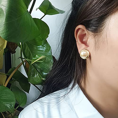 Yoursfs Large Clip On Pearl Earrings for Women Faux Ivory Pearl Earrings 18K Gold Plated Earring Wedding Jewelry - style: Yellow clip-on pearl earrings