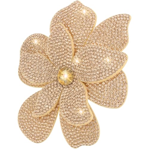 3.74 Inches Rhinestone Camellia Flower Brooch Pins & Hair Clips for Women Elegant Created Crystal Lapel Pin Brooches Wedding Party - color: Champagne