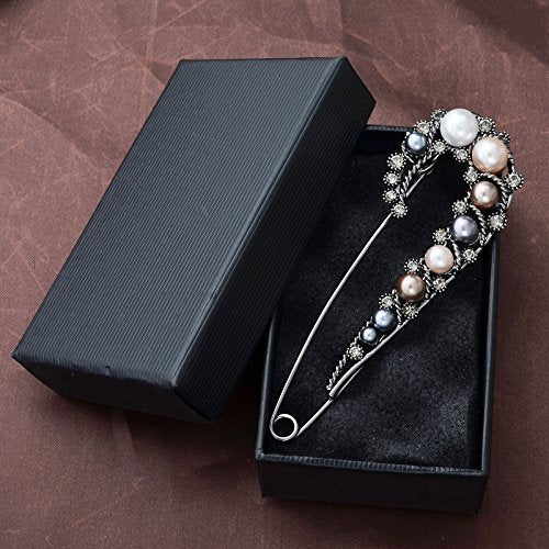 Crystal Pearl Safety Pin Brooch Cardigan Hat Scarf Vintage Pin Jewelry with Gift Box