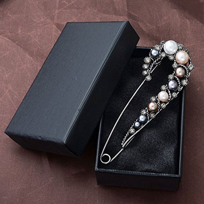 Crystal Pearl Safety Pin Brooch Cardigan Hat Scarf Vintage Pin Jewelry with Gift Box