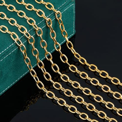 UMAOKANG Gold Plated Chains for Jewelry Making Stainless Steel Oval Chain | 2 Yard Embossed Oval Chains on Spool Jewelry Making Chain Bulk Chunky Chain Roll - color: Oval (Gold)