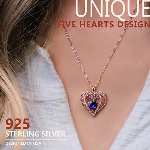 5 Heart I Love You Necklace for Women, Birthstone Crystal Pendant, Birthday Gift for Her, Wife, Mom, Rose Gold or Gunmetal Plated, 925 Sterling Silver Chain 18"+2" - color: 12-December-Tanzanite Purple-Rose Gold Plated