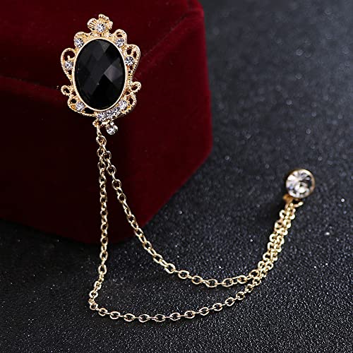 Men's Gem Brooch Lapel Pin Badge Hanging Chains Collar Brooches Pin for Career Suit Tuxedo of Shirts Tie Hat Scarf for Boyfriend Father Birthday - color: Black