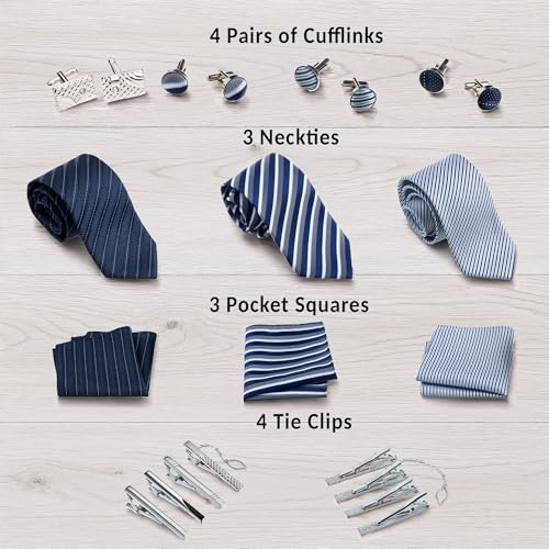 Premium Men’s Gift Tie Set Silky Necktie Pocket Squares Tie Clips Cufflinks For Men - color: Men's Style 1