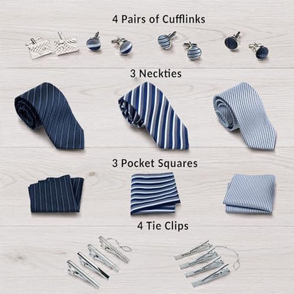 Premium Men’s Gift Tie Set Silky Necktie Pocket Squares Tie Clips Cufflinks For Men - color: Men's Style 1