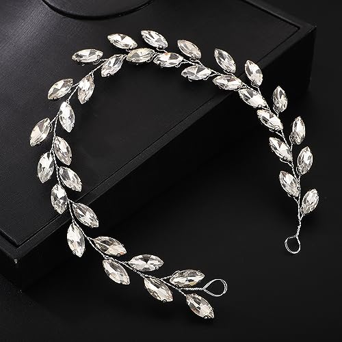 Teyglen Bride Wedding Crystal Hair Vine Silver Full Crystal Headband Bridal Hair Accessories Wedding Headpiece Handmade Rhinestone Hair Piece Headband for Women (Silver) - color: Silver