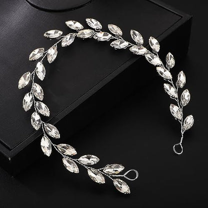 Teyglen Bride Wedding Crystal Hair Vine Silver Full Crystal Headband Bridal Hair Accessories Wedding Headpiece Handmade Rhinestone Hair Piece Headband for Women (Silver) - color: Silver