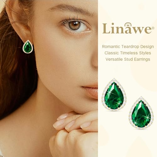 Linawe Women Stud Earrings, Teardrop Diamond Moissanite Cubic Zirconia Earrings Studs Rhinestone Jewelry Gold/Silver/Rose Gold - color: Gold,May