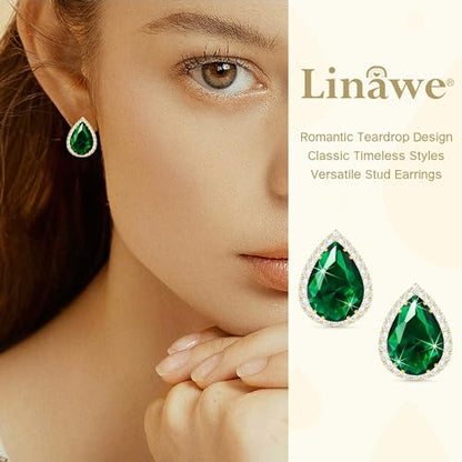 Linawe Women Stud Earrings, Teardrop Diamond Moissanite Cubic Zirconia Earrings Studs Rhinestone Jewelry Gold/Silver/Rose Gold - color: Gold,May