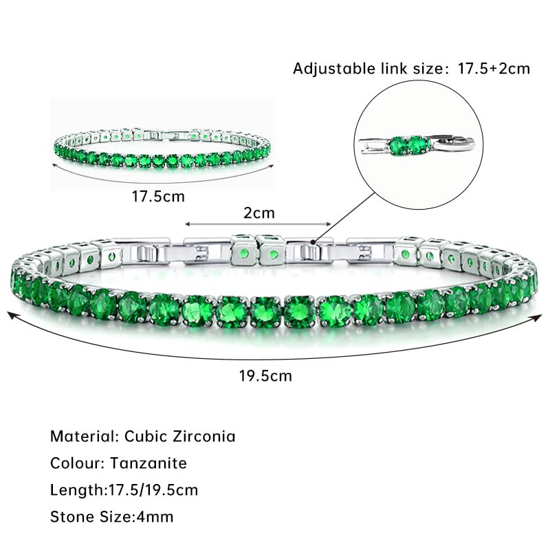 HEEYA Birthstone Silver/Gold Plated Tennis Bracelets, Adjustable 4mm CZ Tennis Bracelets for Women, Fashion Jewelry Wedding Gift Size 6.8 inch+1 inch Extender - color: 05 May Emerald
