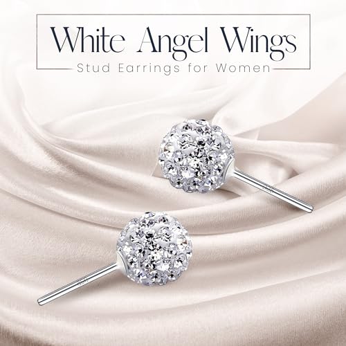 925 Sterling Silver Woman Earrings with Box Disco Ball White Crystals Dangle Hook Stud Earrings for Women - size: 6 mm