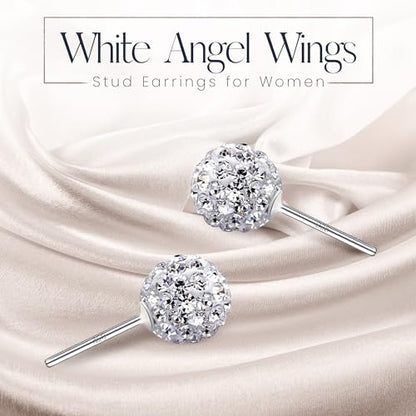 925 Sterling Silver Woman Earrings with Box Disco Ball White Crystals Dangle Hook Stud Earrings for Women - size: 6 mm