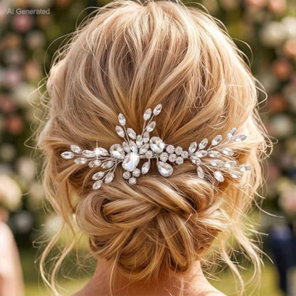 HEREAD Rhinestone Bride Wedding Hair Comb Silver Crystal Bridal Hair Pieces Hair Accessories for Women (Silver)