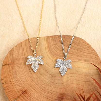 Jean Beau Dainty Pendant Necklaces for Women, Cute Chain Necklace Jewelry Gift - color: Silver Leaf