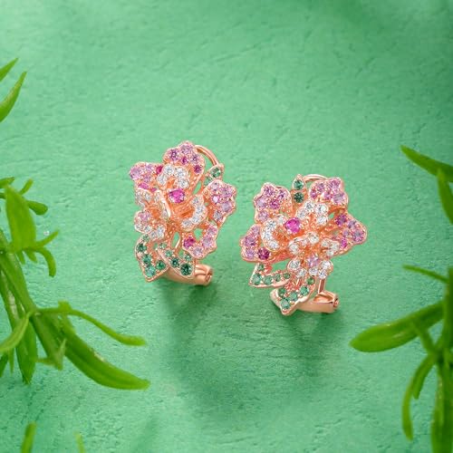 Santuzza Sterling Silver Gemstone Flower Earrings for Women - color: [A]Peony-Pink(Omega Back)