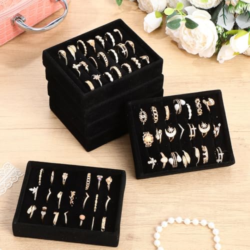 6 Pcs Small Velvet Ring Display Black Jewelry Box Inserts Earring Display Tray Storage Insert Holder 7 Slots for Gifts Selling Drawer - color: Black