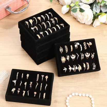 6 Pcs Small Velvet Ring Display Black Jewelry Box Inserts Earring Display Tray Storage Insert Holder 7 Slots for Gifts Selling Drawer - color: Black
