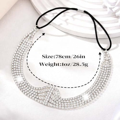 Gold Bridal Head Chain for Women Crystal Headpiece Elastic Layered Wedding Flapper Forehead Jewelry - color: Silver