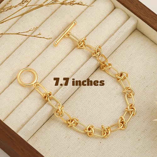 PEARLADA 18k Gold Plated Chain Layerd Bracelet Coin Charm Toggle Bracelet Trendy Cubic Zirconia Jewelry - color: Knot