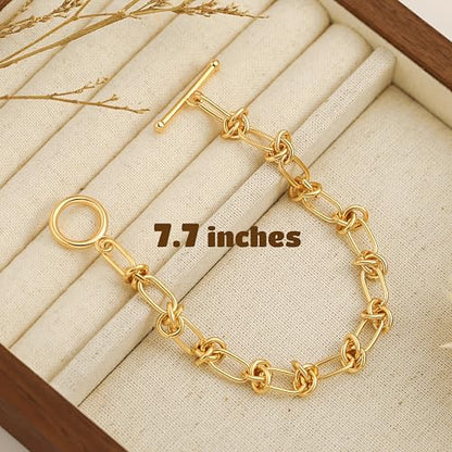 PEARLADA 18k Gold Plated Chain Layerd Bracelet Coin Charm Toggle Bracelet Trendy Cubic Zirconia Jewelry - color: Knot