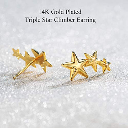Gold Star and Sunburst Stud Earrings - AllenCOCO Ear Climbers Earrings for Women, 14K Gold Plated, 925 Silver Post Hypoallergenic - color: Star Earring
