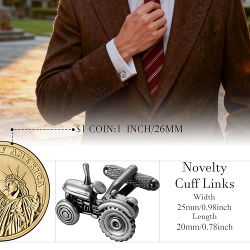 HAWSON Various Unique Cuff Links Mens, Animal/Tactical/Music/Holiday/Cufflinks, Themed Wedding Dinner Party Gift Suit Accessories - style: Tractor